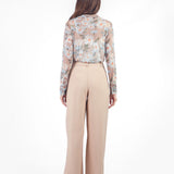 Pantalón palazzo con lazo y pinzas Beige