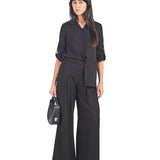 Pantalón palazzo con lazo y pinzas Negro
