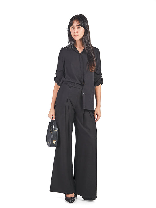 Pantalón Palazzo Con Lazo Y Pinzas