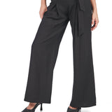 Pantalón palazzo con lazo y pinzas Negro
