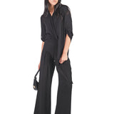 Pantalón palazzo con lazo y pinzas Negro