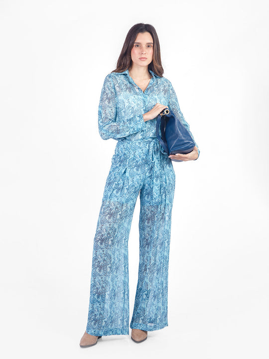 Pantalón palazzo con lazo paisley