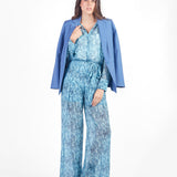Pantalón palazzo con lazo paisley Celeste