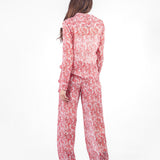 Pantalón palazzo con lazo paisley Rojo