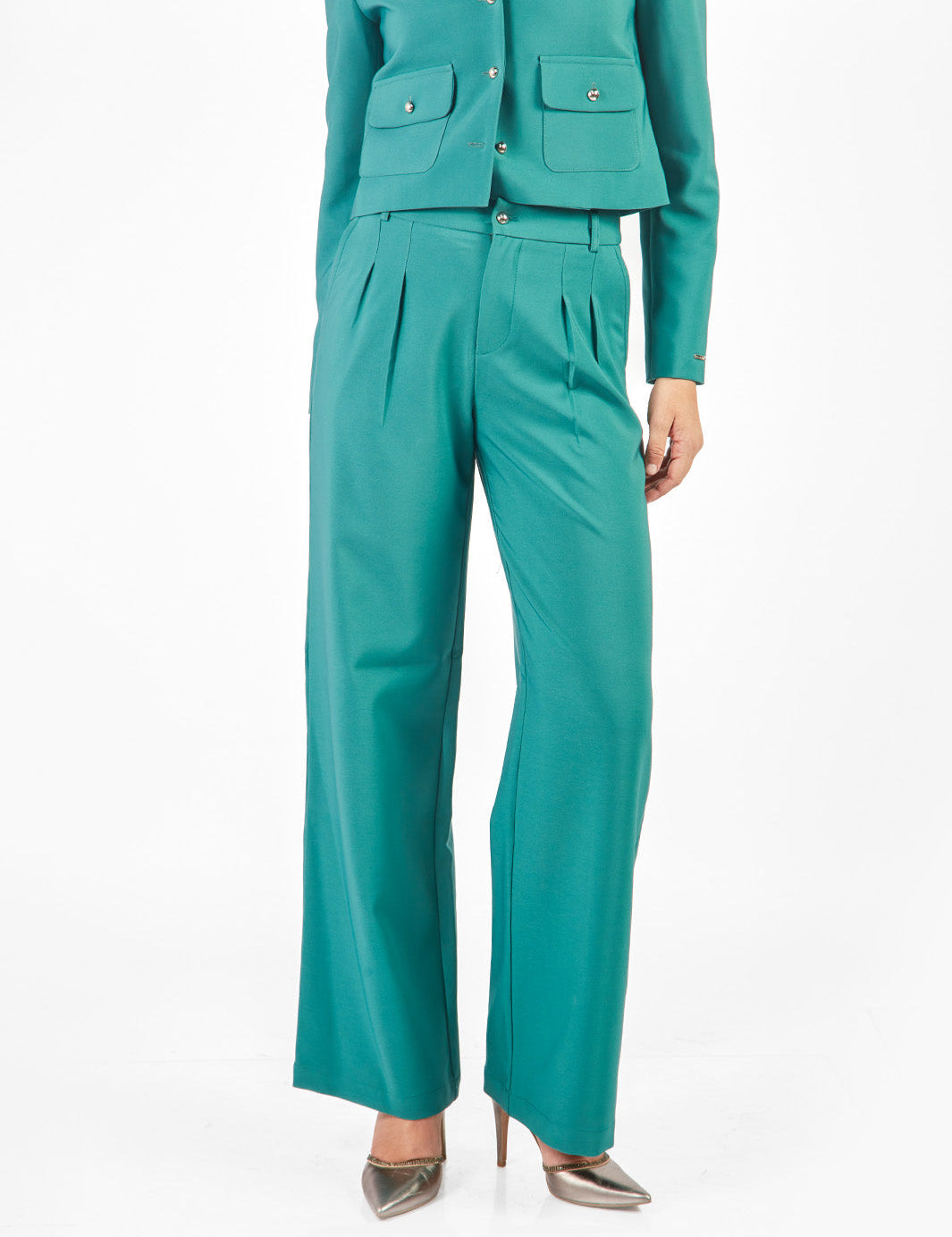 Pantalón sastre recto pinzas Verde Esmeralda