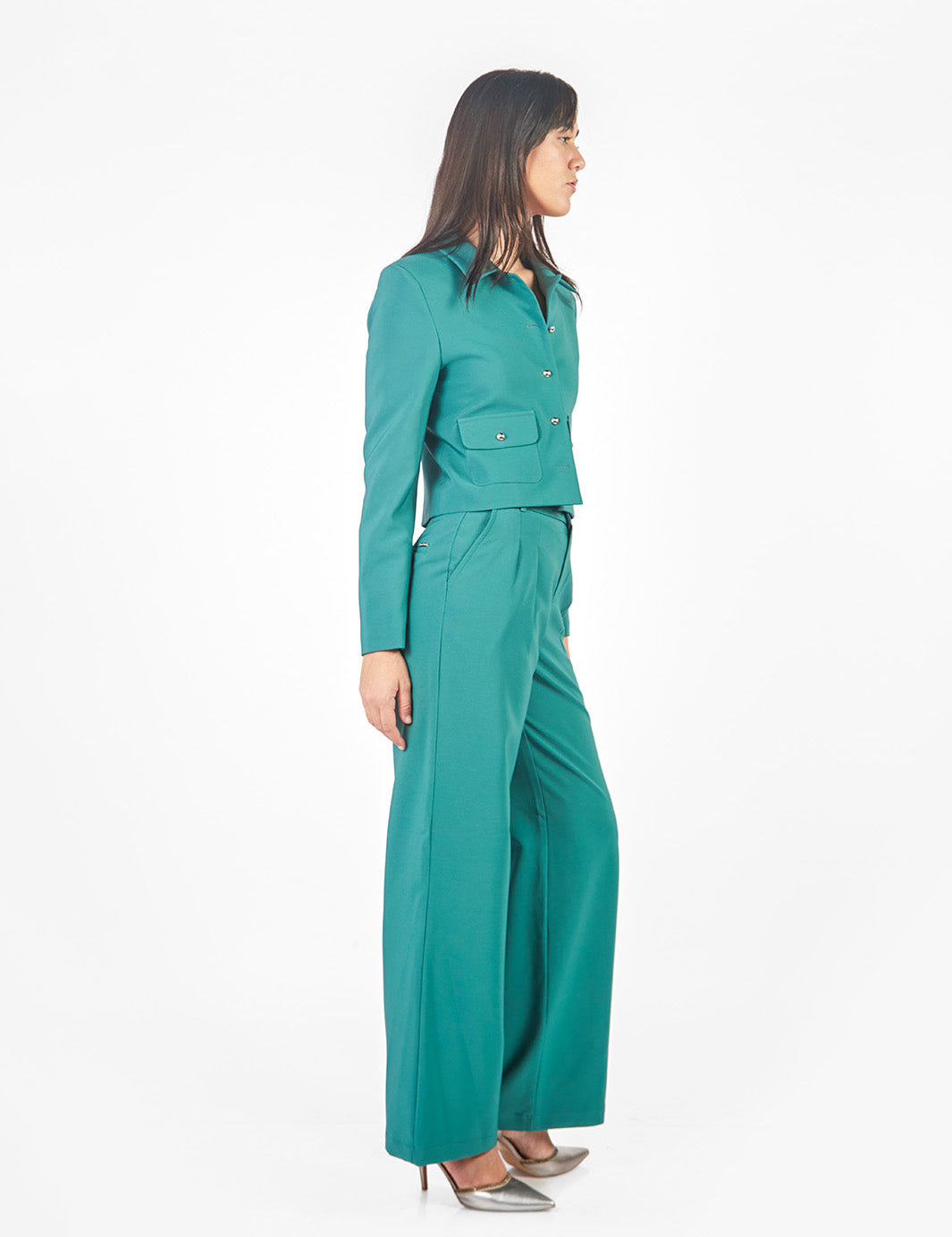 Pantalón sastre recto pinzas Verde Esmeralda