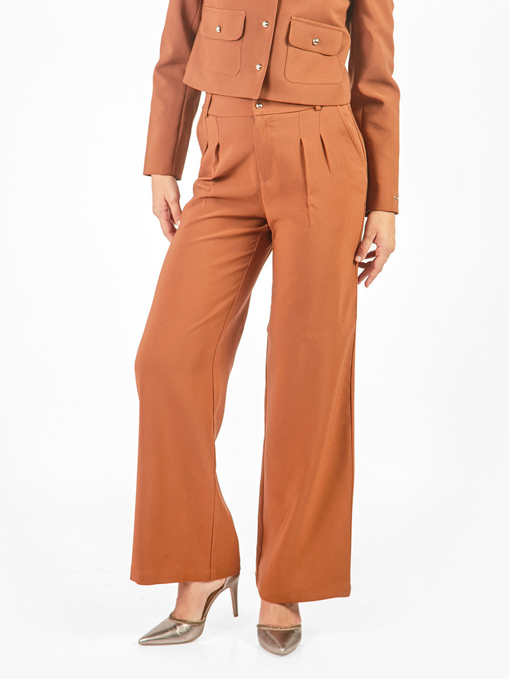 Pantalón sastre recto pinzas Teja