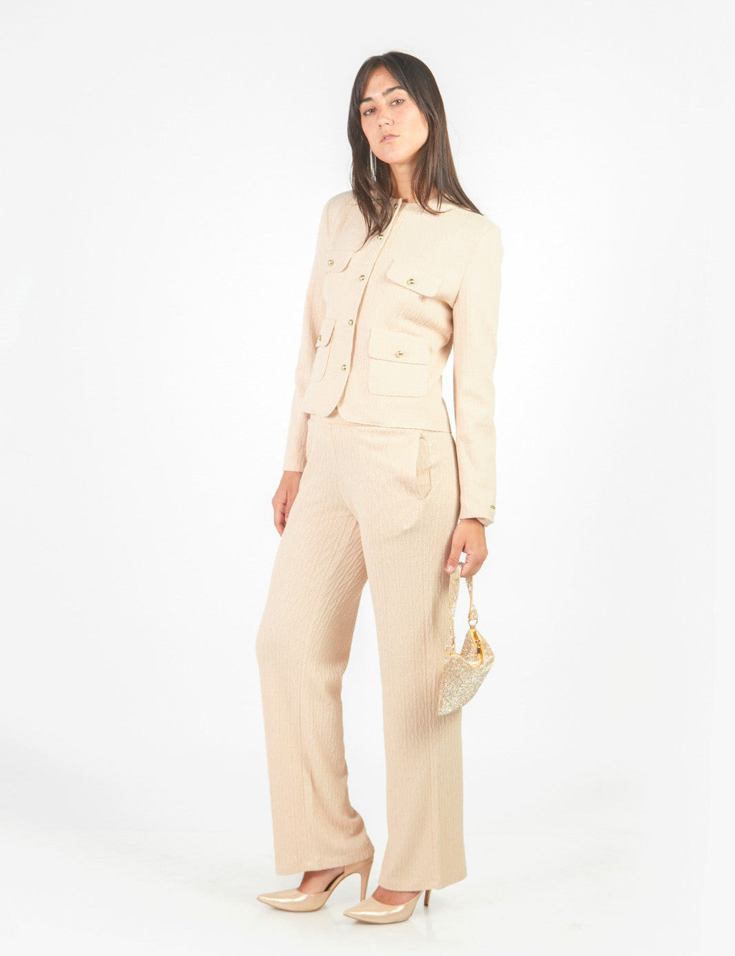 Pantalón recto textura Beige