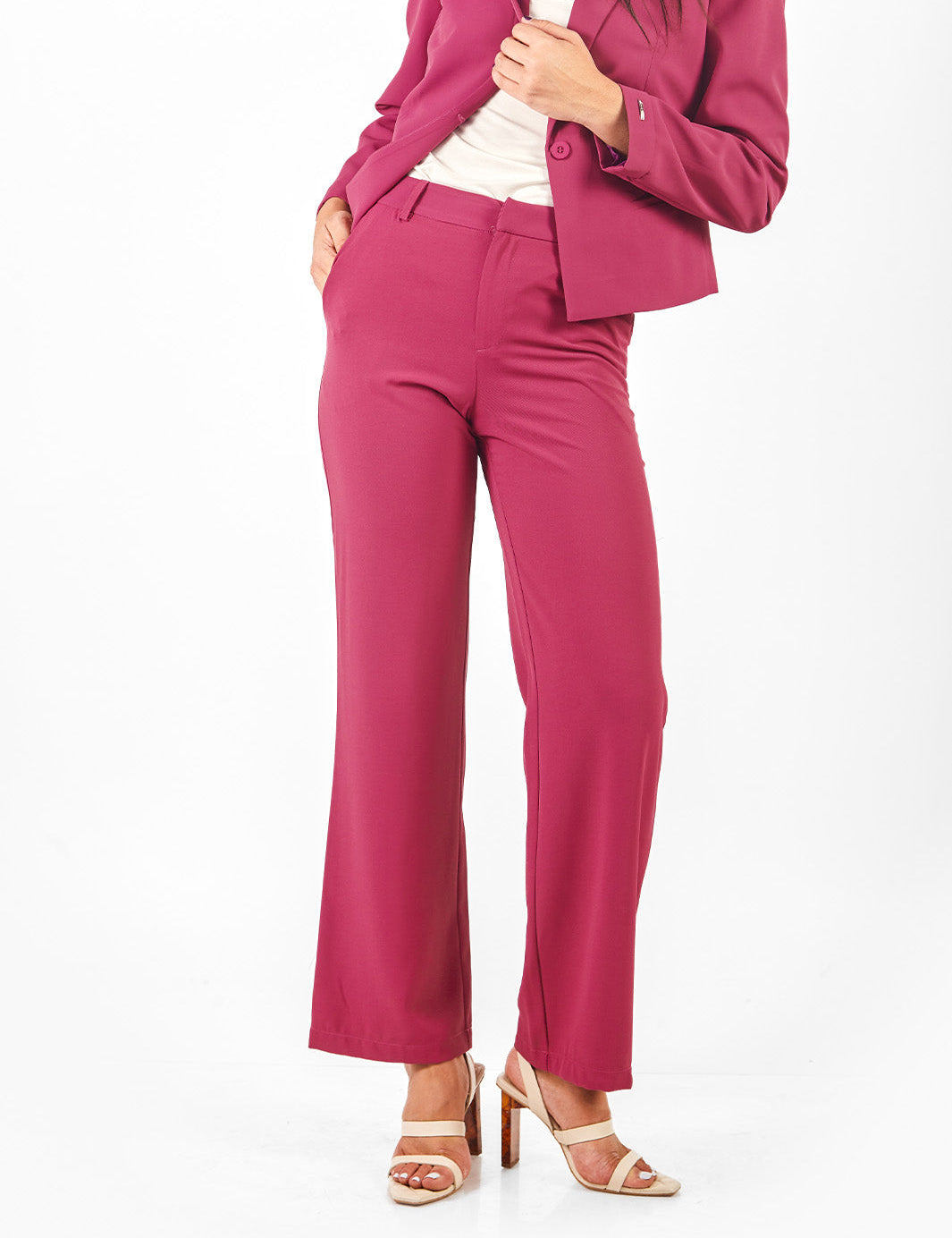 Pantalón sastre recto con bolsillos Fucsia