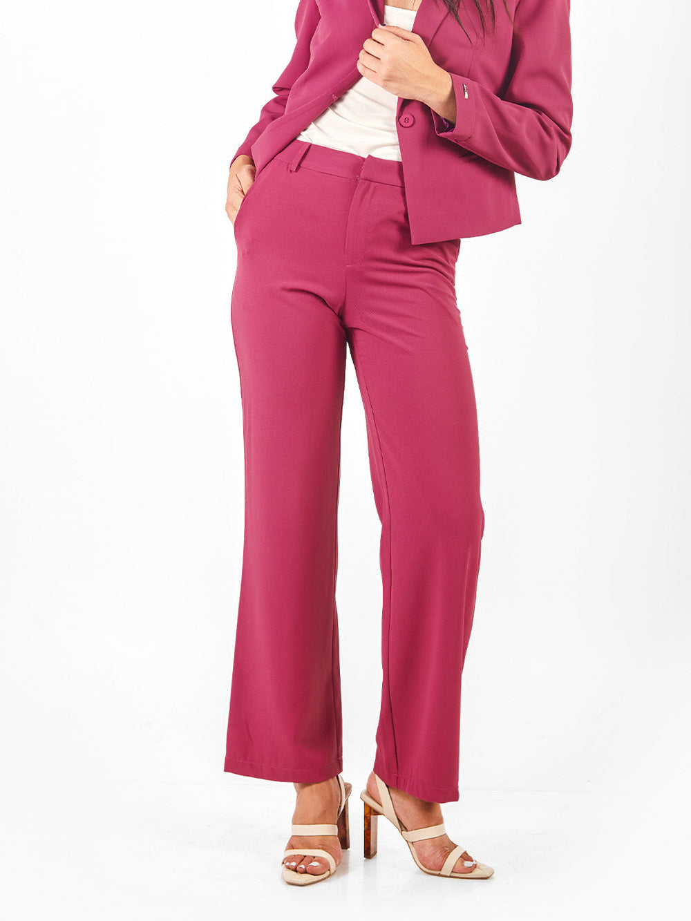 Pantalón sastre recto con bolsillos Fucsia