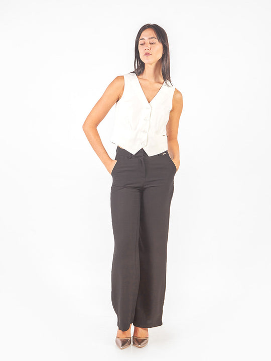 Pantalón sastre recto con pieza lateral decorativa