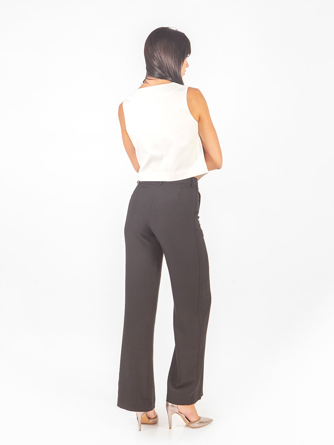 Pantalón sastre recto con pieza lateral decorativa