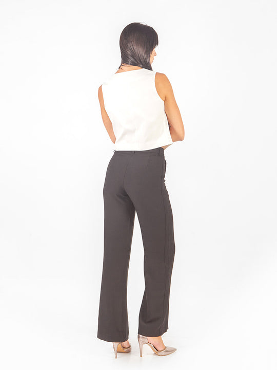 Pantalón sastre recto con pieza lateral decorativa