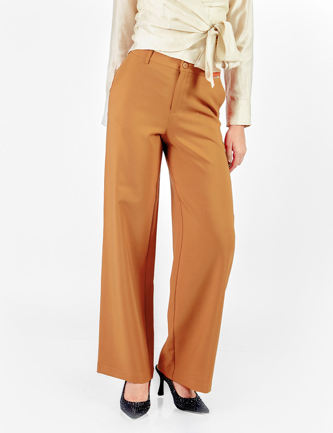 Pantalón sastre recto con bolsillos Teja