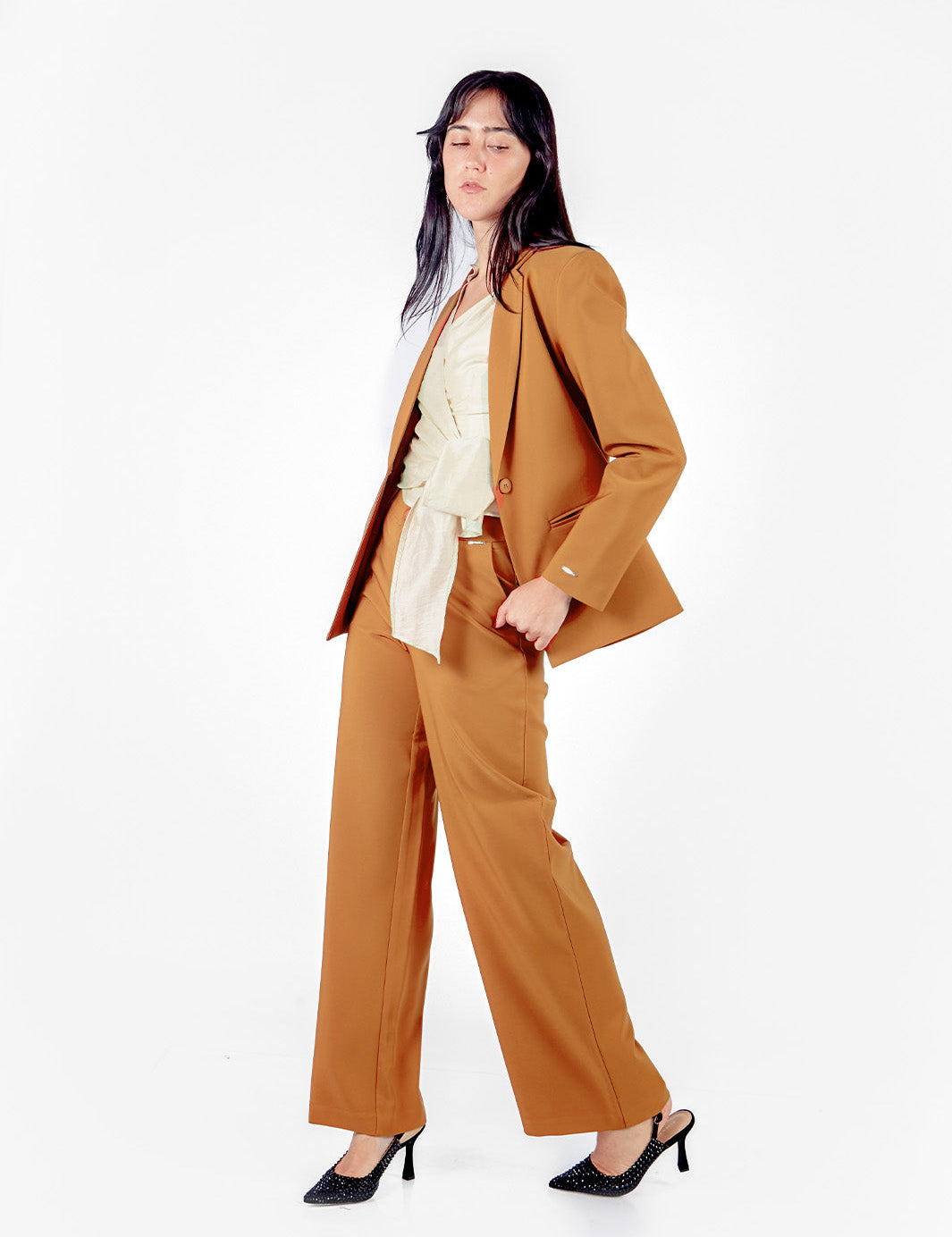 Pantalón sastre recto con bolsillos Teja