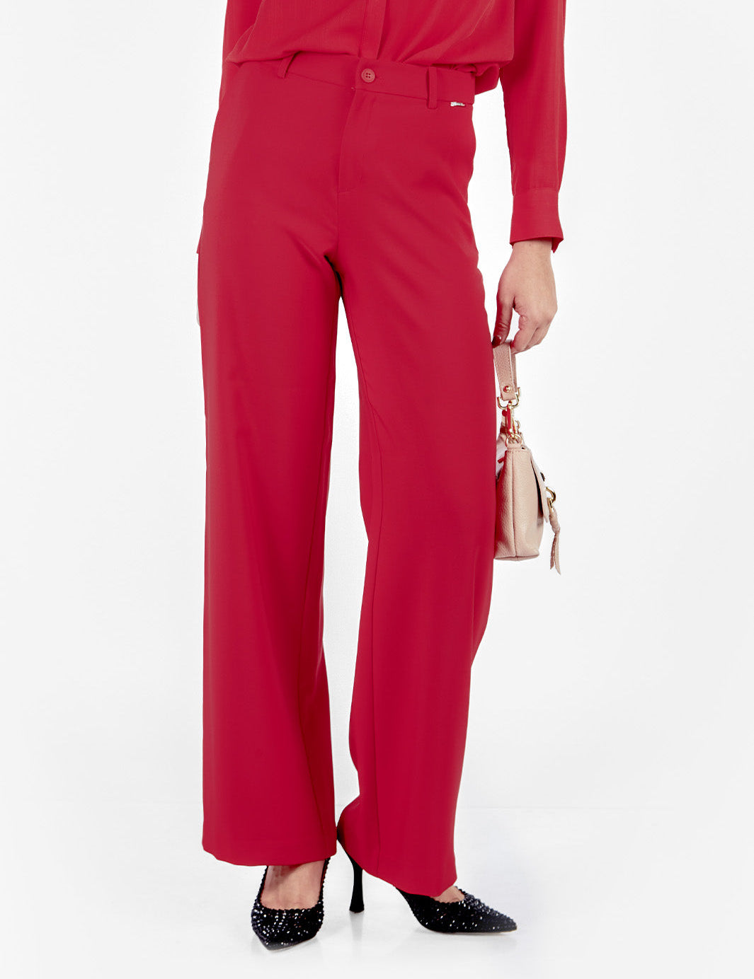 Pantalón sastre recto con bolsillos Rojo