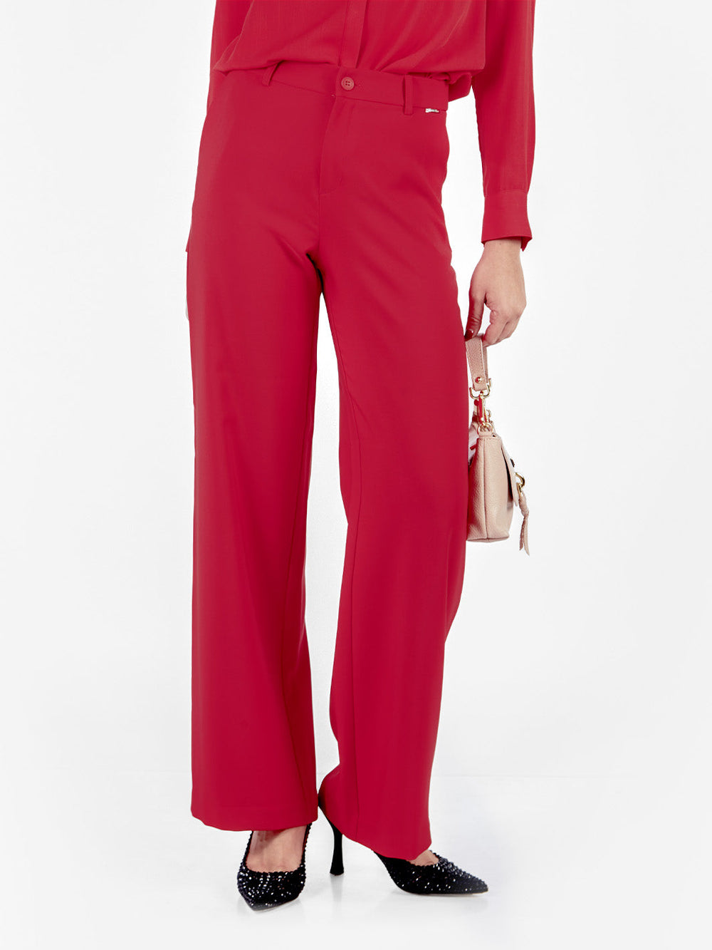 Pantalón sastre recto con bolsillos Rojo
