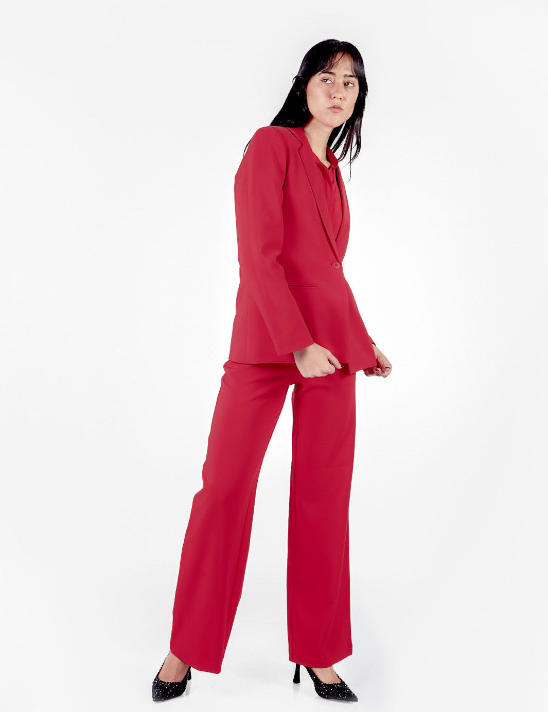 Pantalón sastre recto con bolsillos Rojo