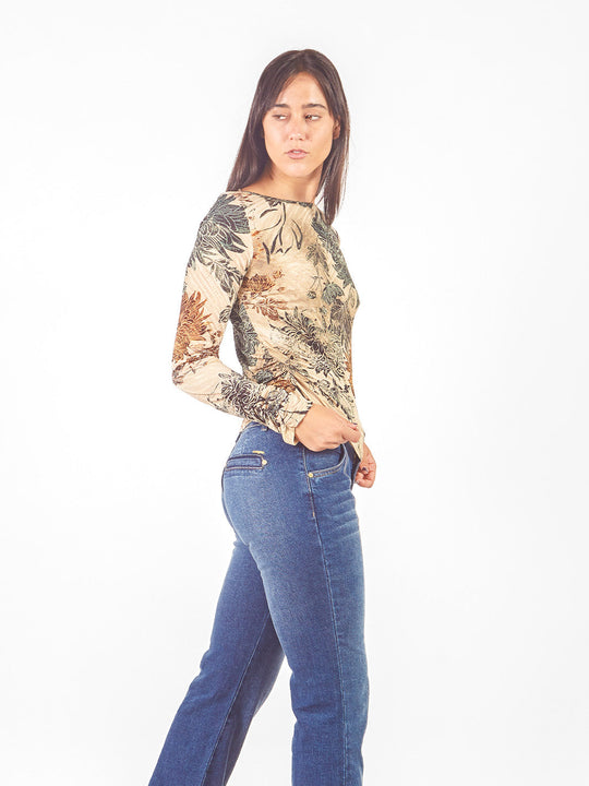Polo estampado manga larga con recogidos