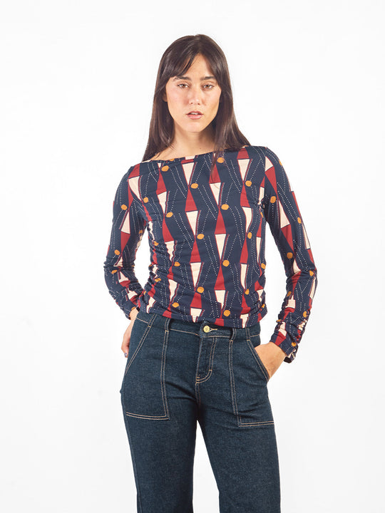 Polo estampado manga larga con recogidos