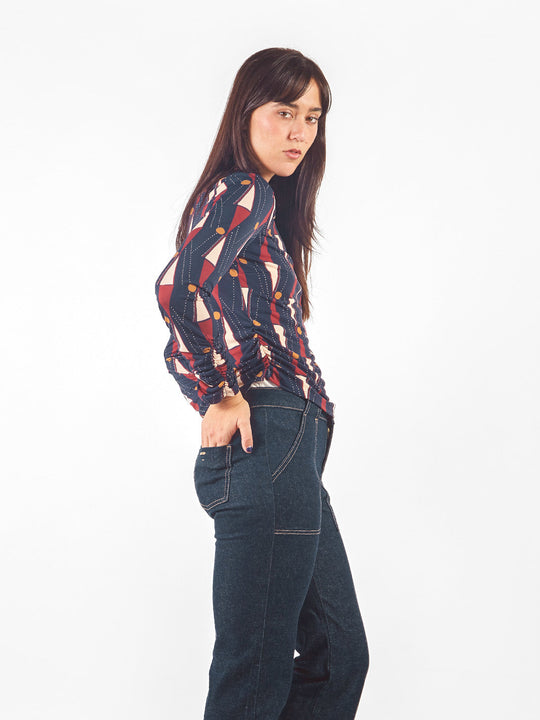 Polo estampado manga larga con recogidos