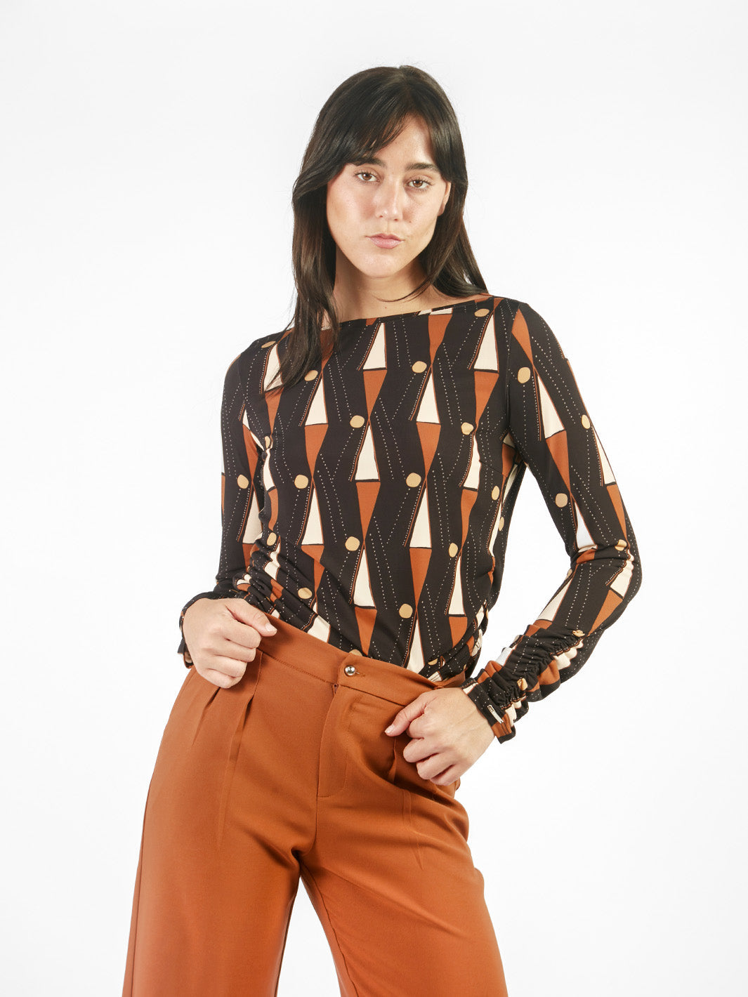 Polo estampado manga larga con recogidos