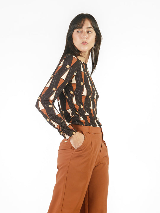 Polo estampado manga larga con recogidos