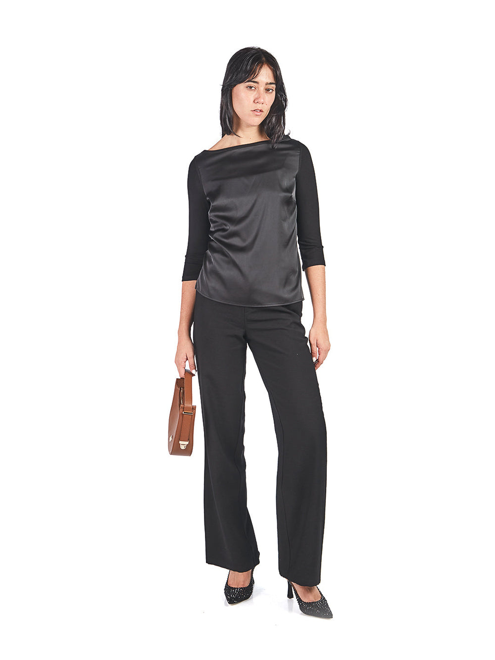 Polo manga 3/4 con escote ojal Negro