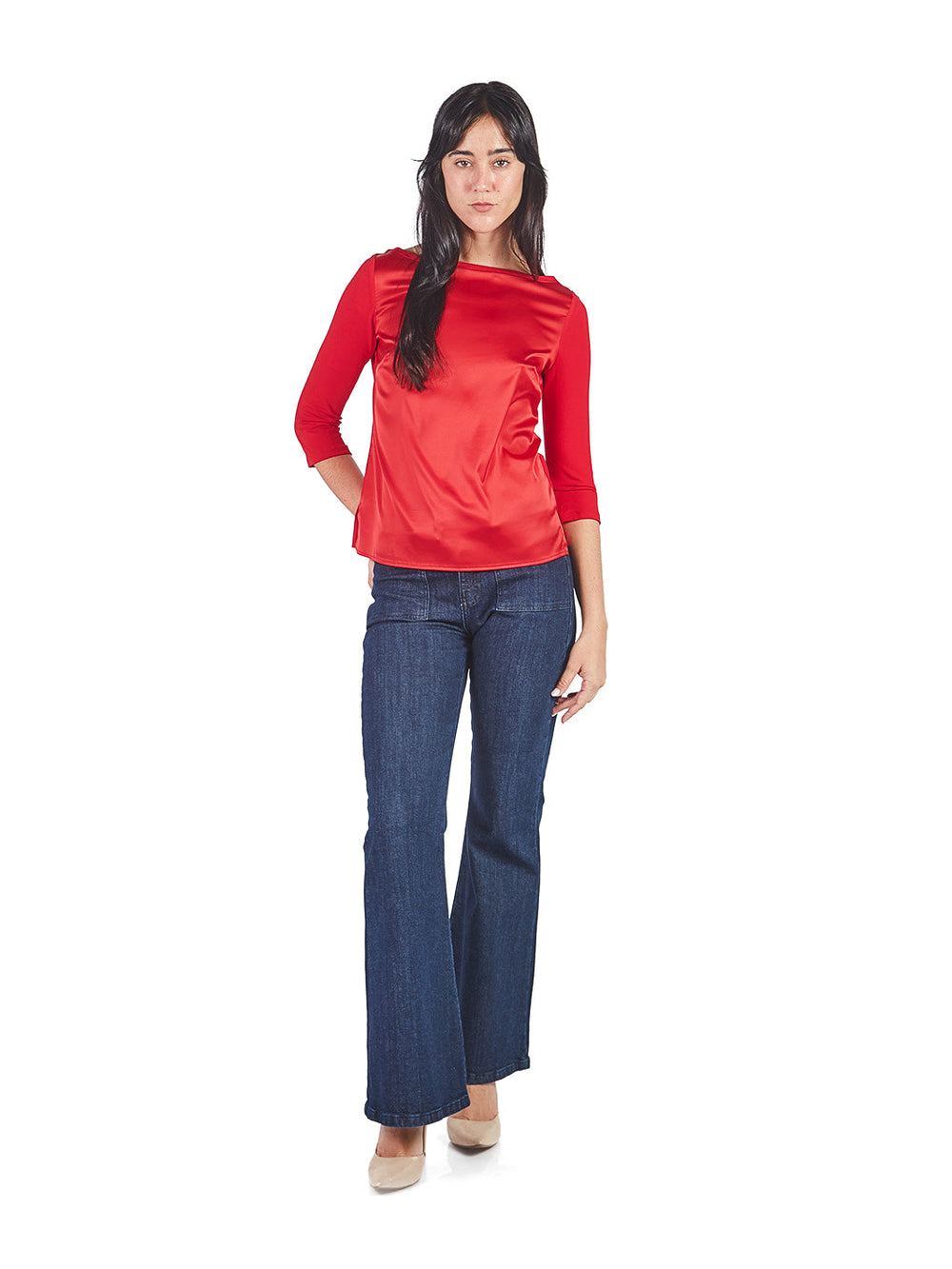 Polo manga 3/4 con escote ojal Rojo