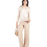 Polo manga larga de escote redondo Beige