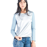 Polo manga larga de escote redondo Plateado