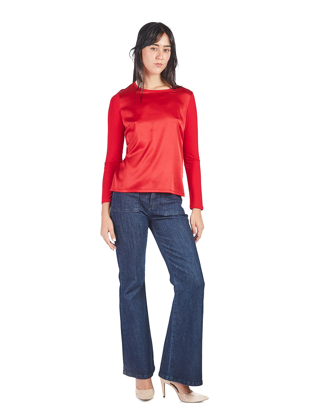 Polo manga larga de escote redondo Rojo