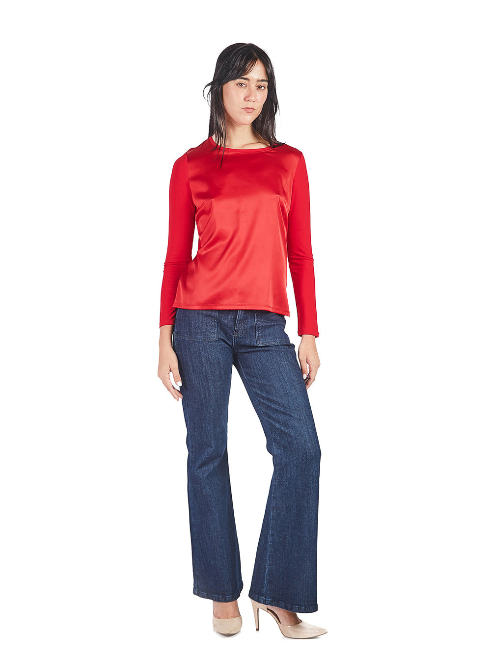 Polo manga larga de escote redondo Rojo