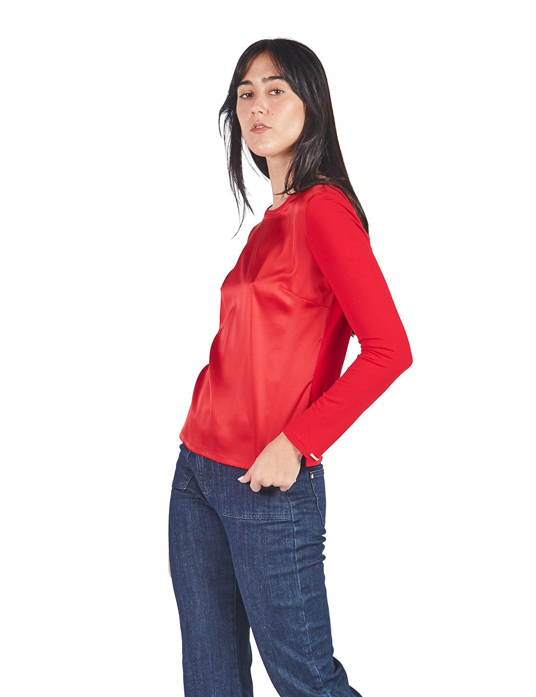 Polo manga larga de escote redondo Rojo