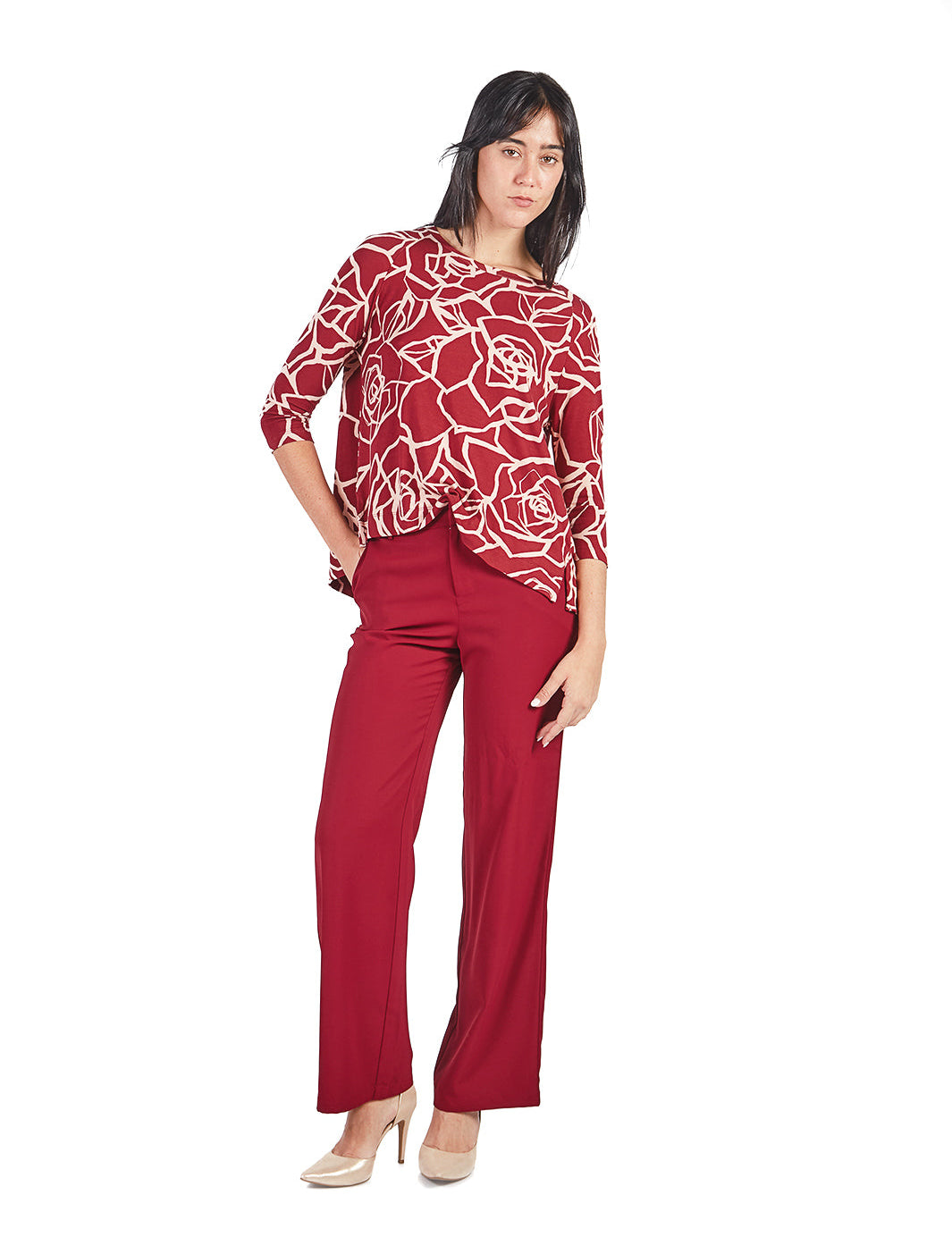 Polo con abertura en espalda estampado floral Magenta