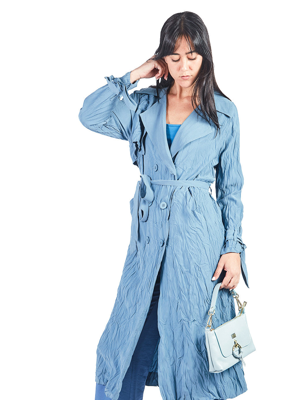 Trench coat cinturón Azul Acero