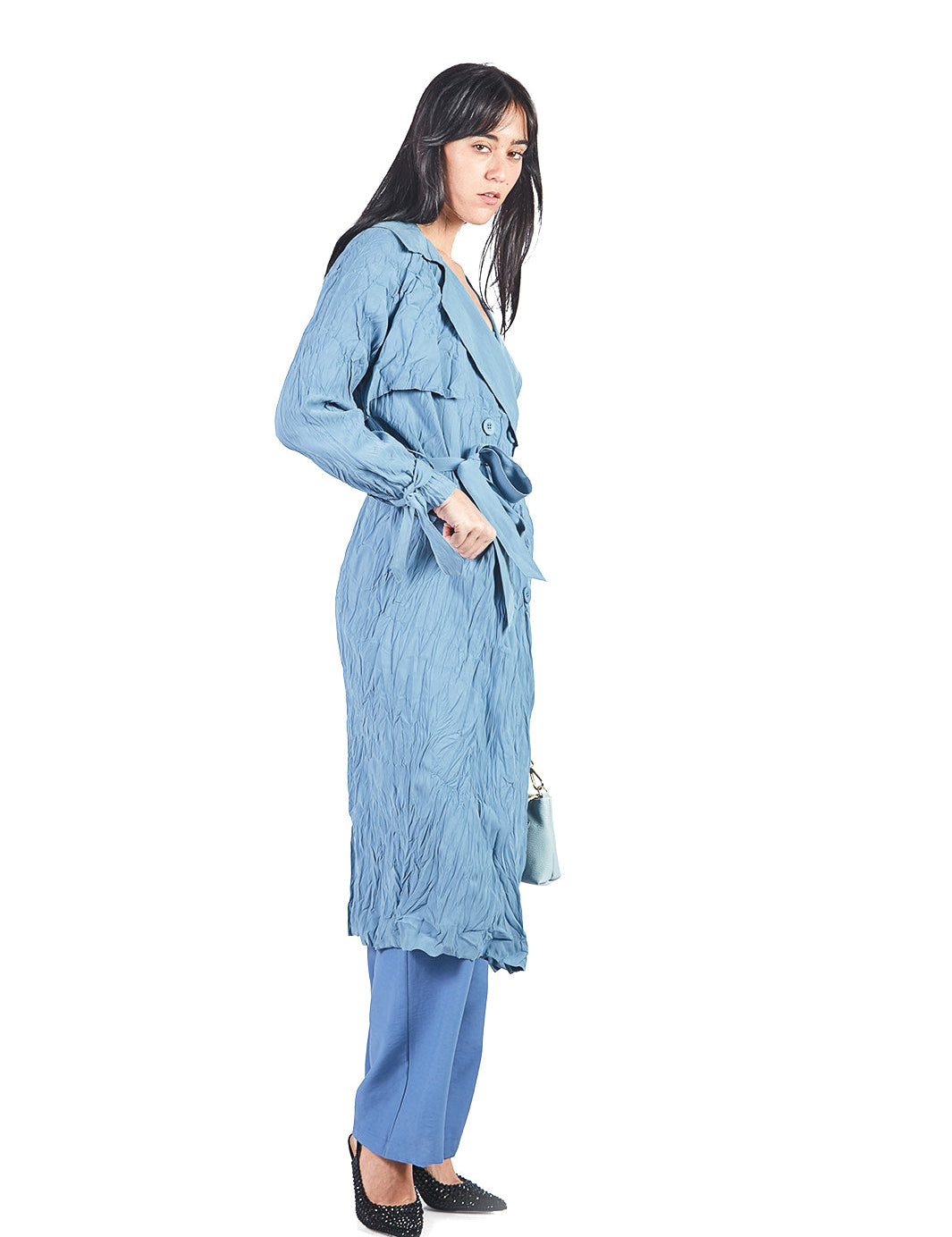 Trench coat cinturón Azul Acero