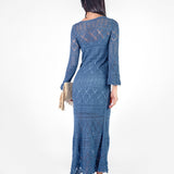 Vestido largo tejido manga larga - early spring Azul Acero