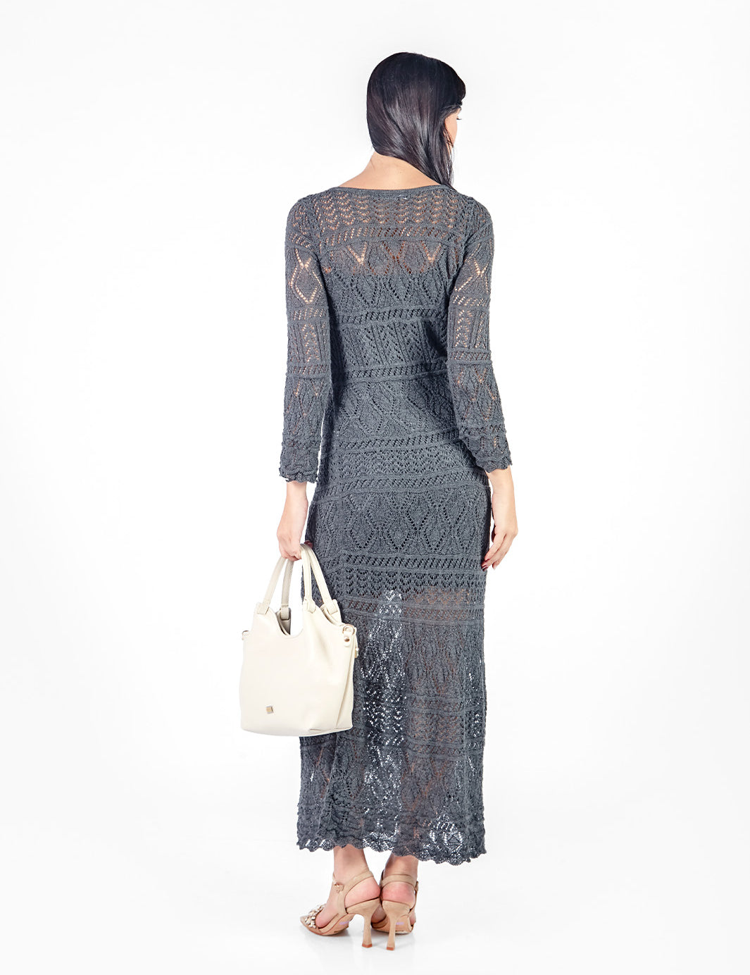 Vestido largo tejido manga larga - early spring Charcoal