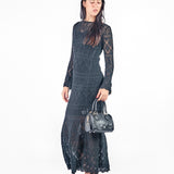 Vestido largo tejido manga larga - early spring Negro