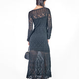 Vestido largo tejido manga larga - early spring Negro