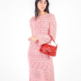 Vestido largo tejido manga larga - early spring Rosado