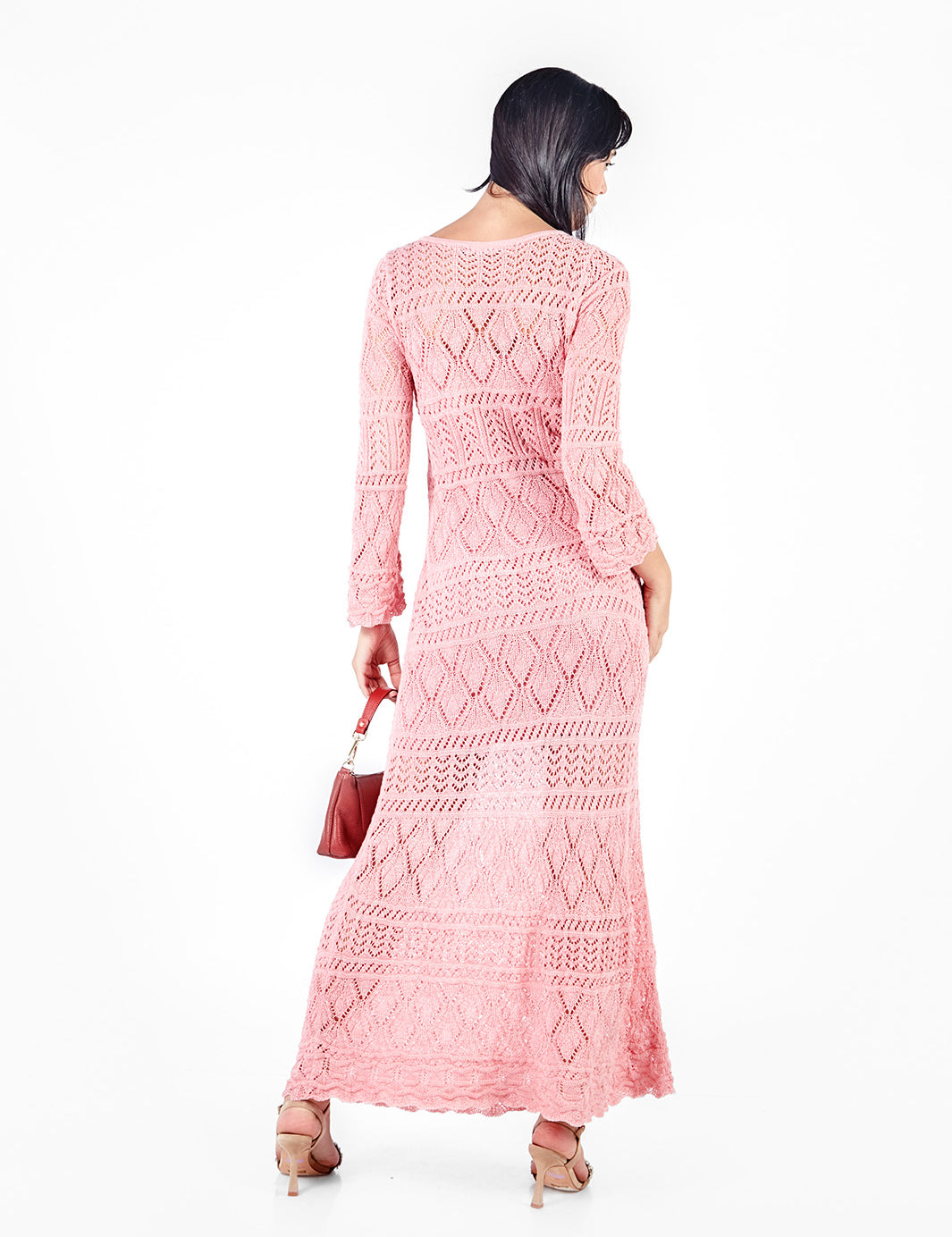 Vestido largo tejido manga larga - early spring Rosado