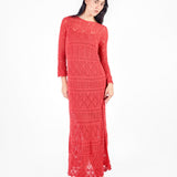 Vestido largo tejido manga larga - early spring Rojo