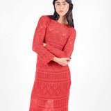 Vestido largo tejido manga larga - early spring Rojo