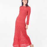 Vestido largo tejido manga larga - early spring Rojo