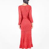 Vestido largo tejido manga larga - early spring Rojo