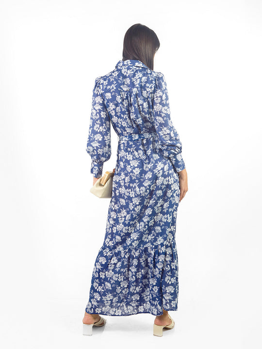 Vestido maxi camisero estampado floral lazo cinturón