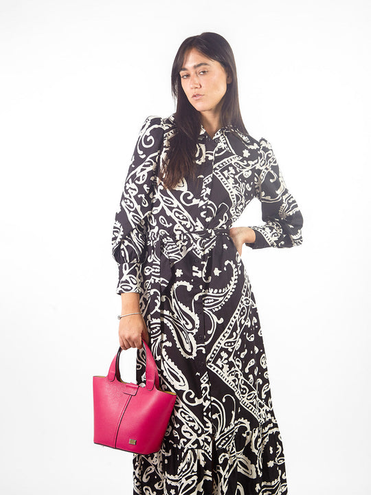 Vestido camisero estampado paisley lazo cinturón