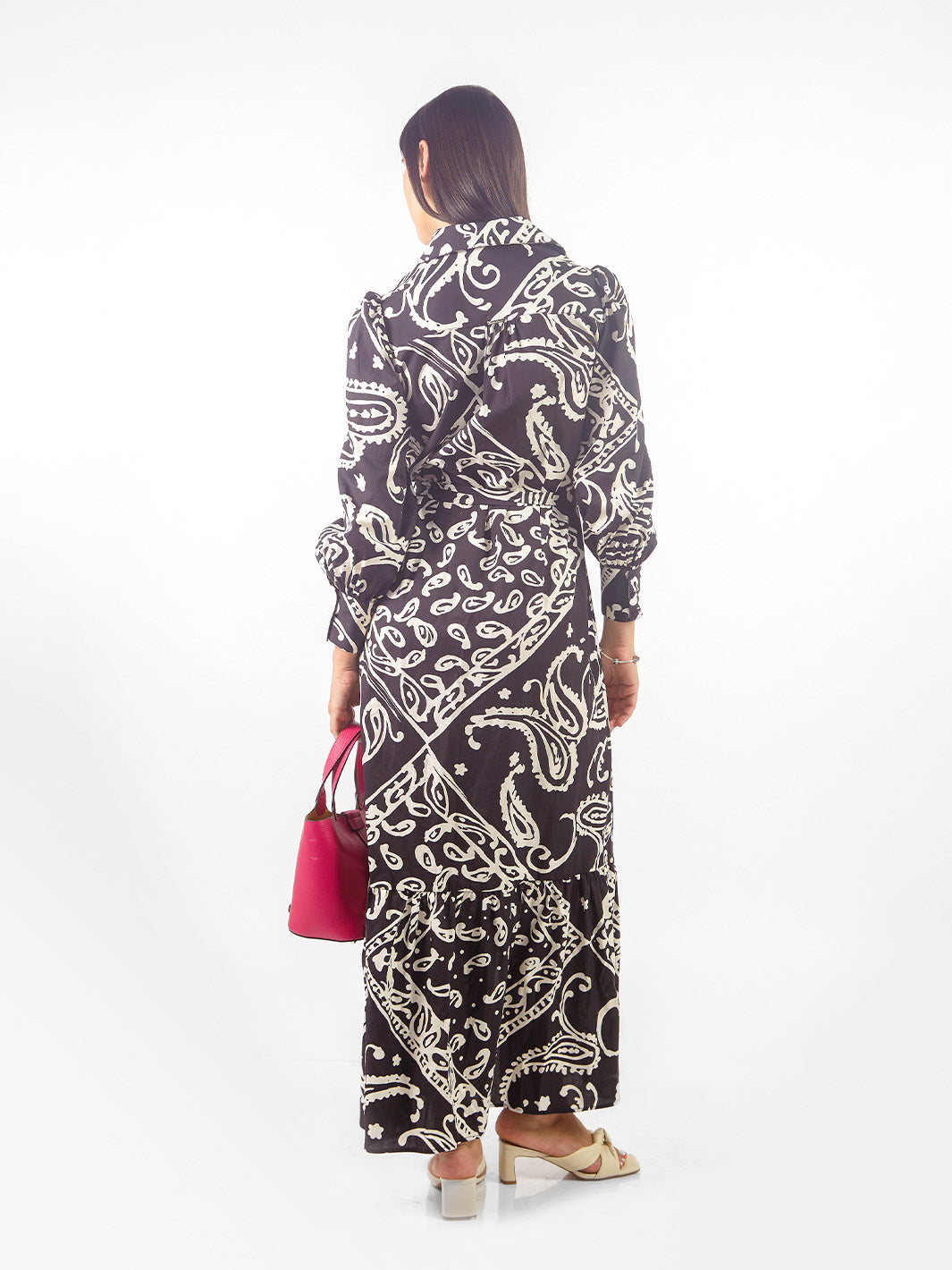 Vestido camisero estampado paisley lazo cinturón